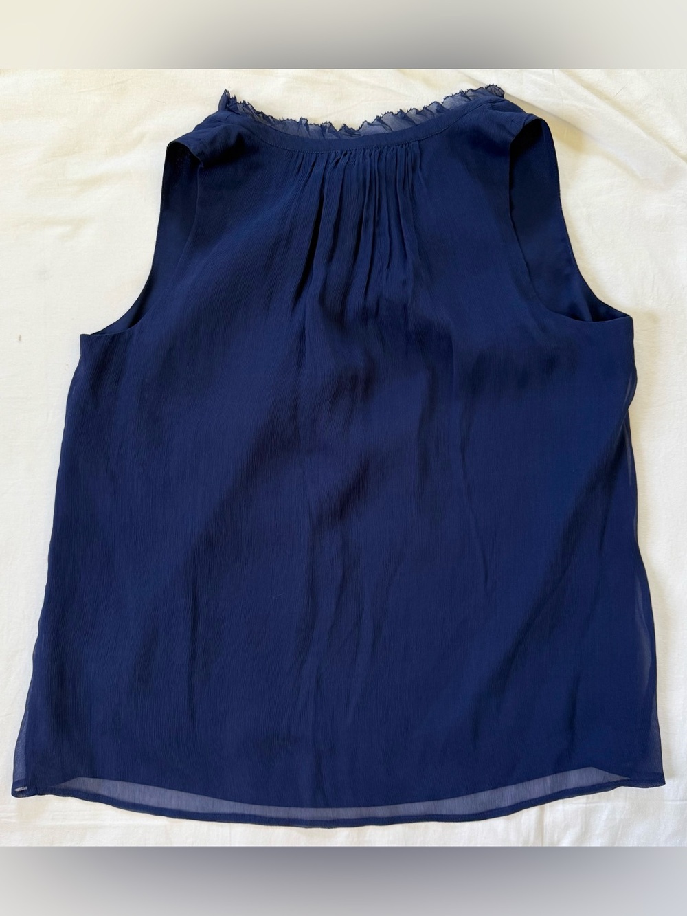 JCREW Sleeveless Button Front Blouse |Ruffle Neck Chiffon Top | Size 00 NWT - Picture 4 of 7